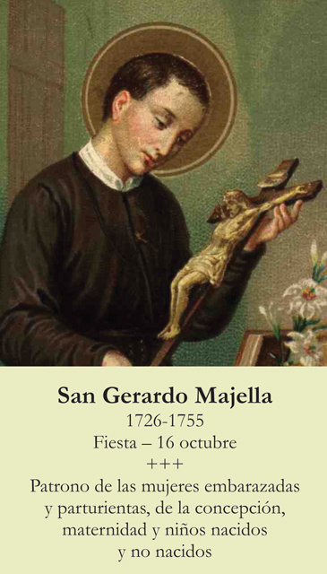 Oct 16th:*SPANISH* St. Gerard Prayer Card (Patron of Motherhood/Pregnancy)